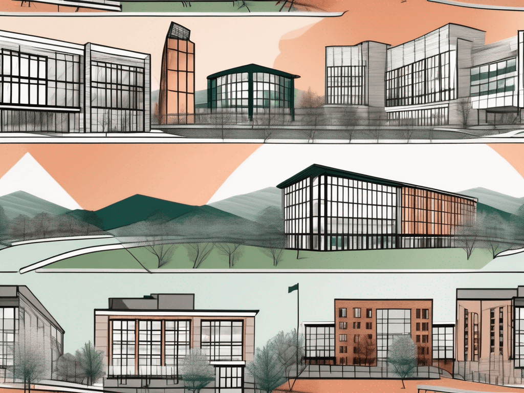 A variety of architectural structures representing different real estate schools