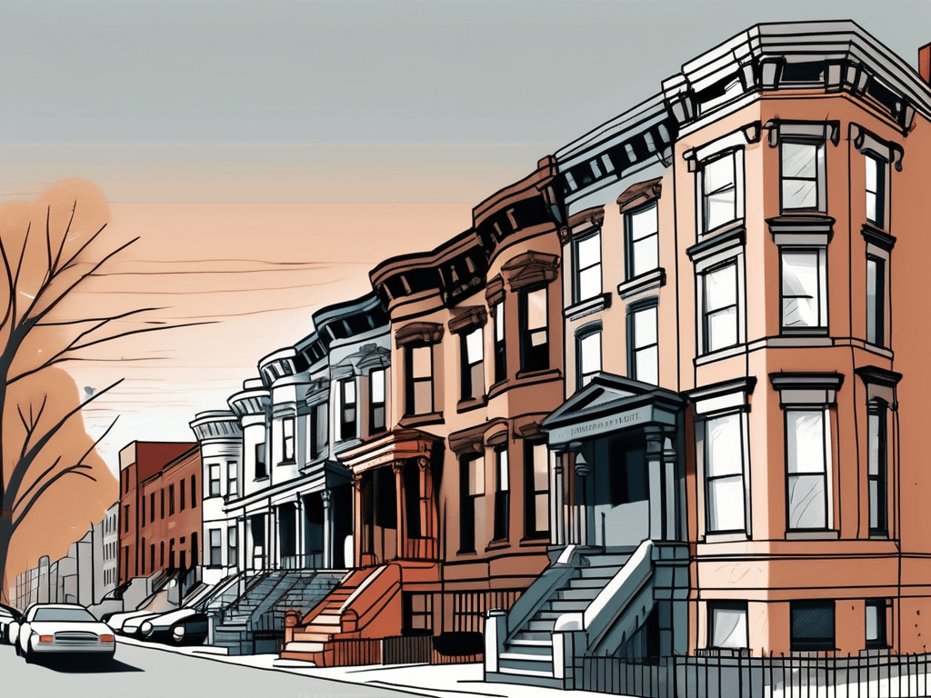 A brooklyn street scene featuring iconic brownstone buildings