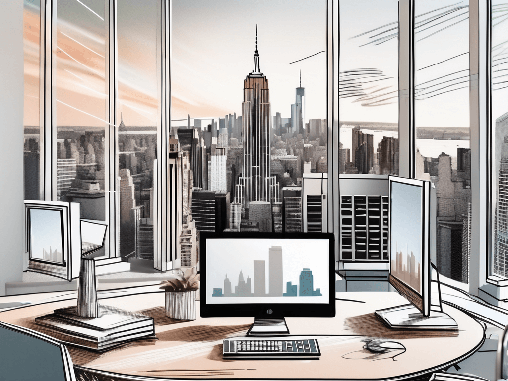 A virtual classroom setup with a backdrop of new york city's skyline