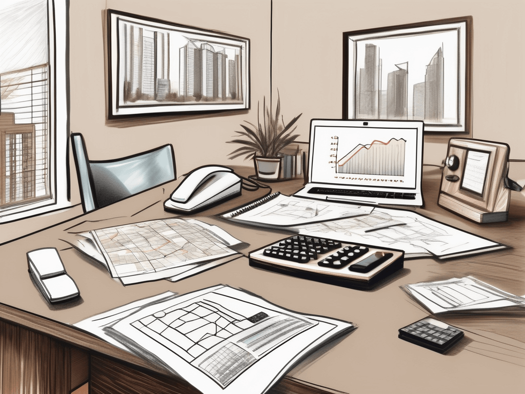 A real estate agent's desk with property listings