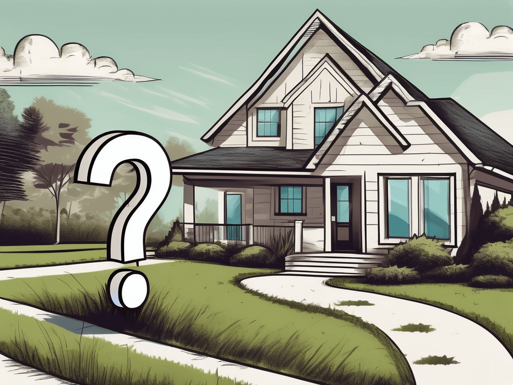 A real estate sign planted on a lawn with a dollar sign and a question mark