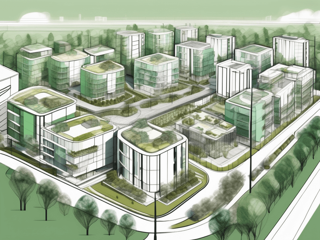 A planned unit development with various types of buildings