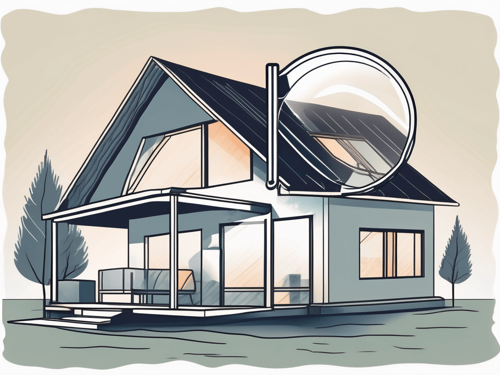 A house with visible heating systems and a magnifying glass hovering over it