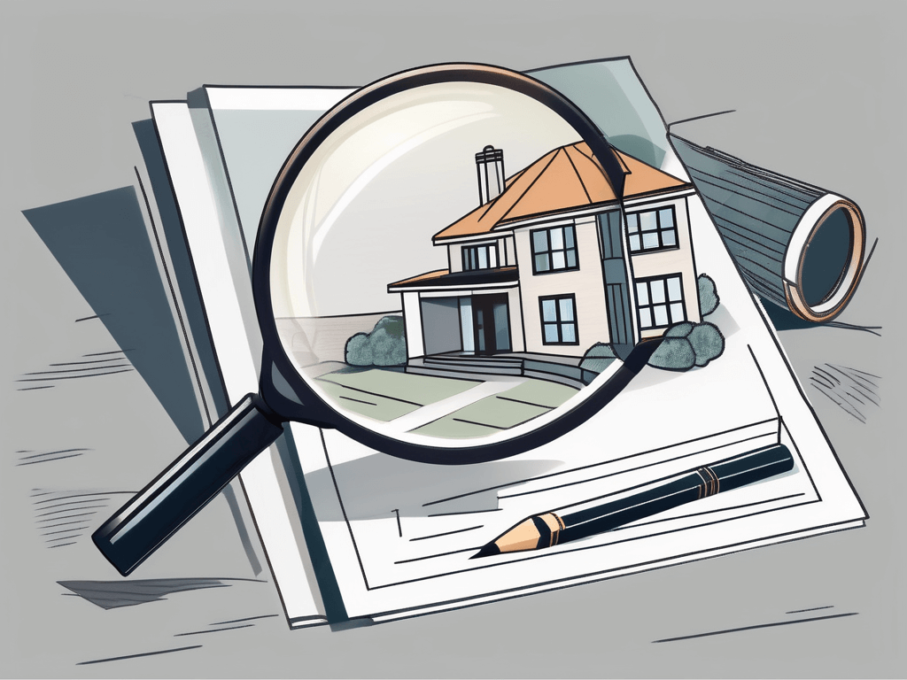 A real estate property with a magnifying glass over it