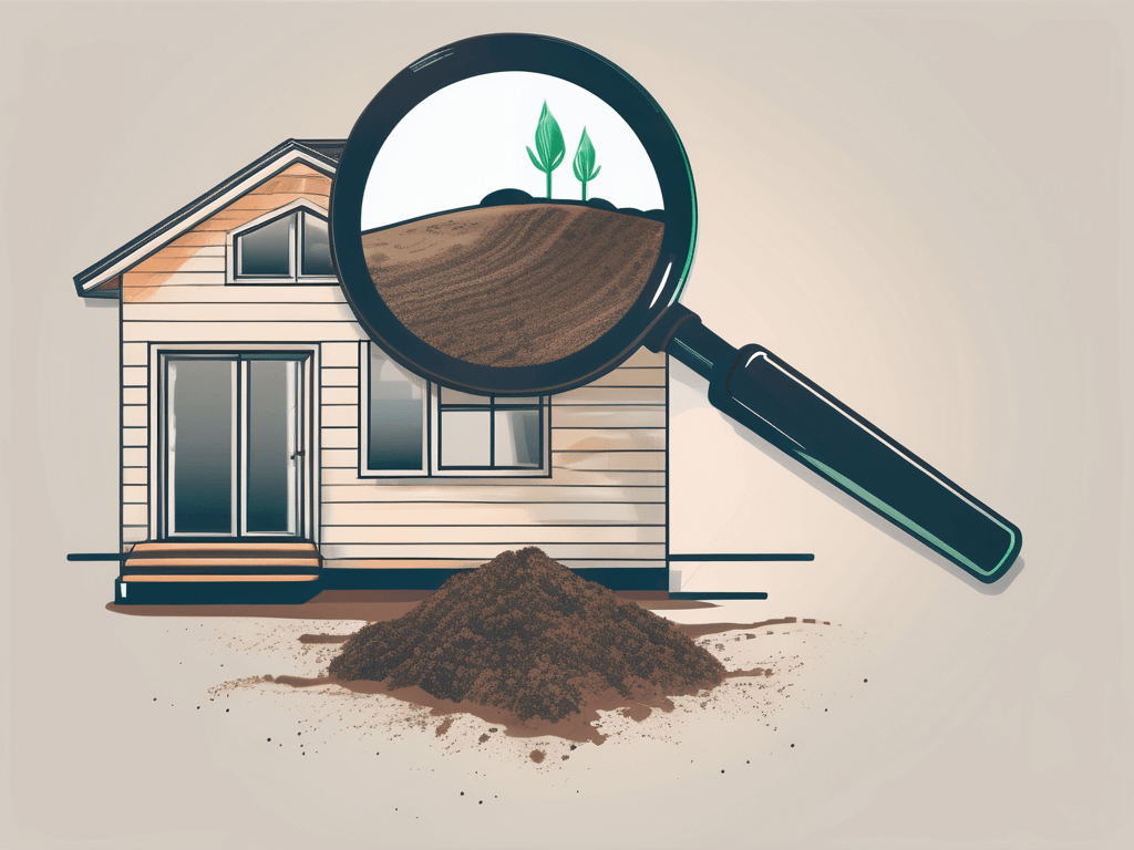 A residential property with a magnifying glass highlighting the soil