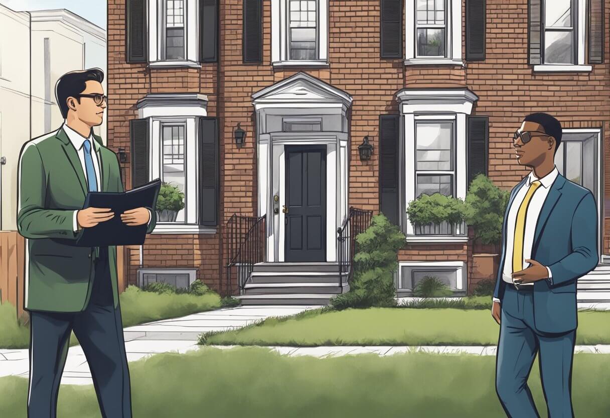 A real estate agent showing a property without a license in New York. The agent is discussing the property with potential buyers