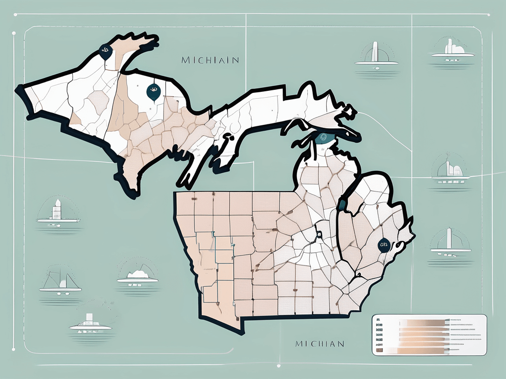 A map showing the state of michigan and several other states