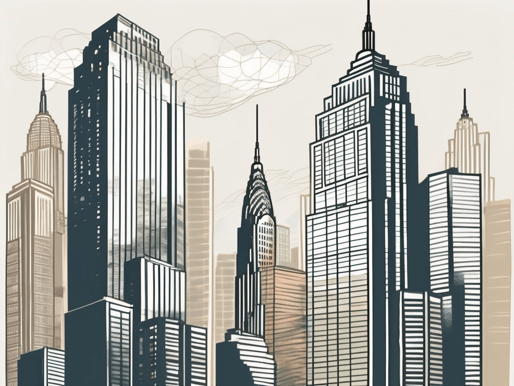 Iconic new york city skyscrapers with a large key and a deed superimposed over it