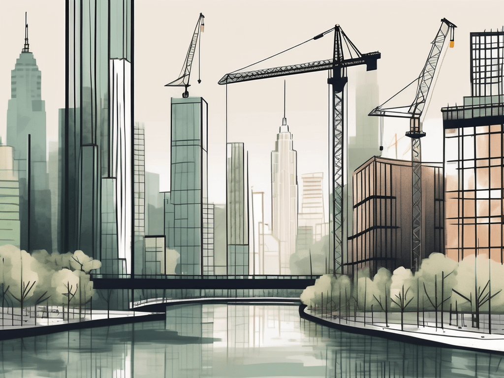 A new york cityscape with construction cranes