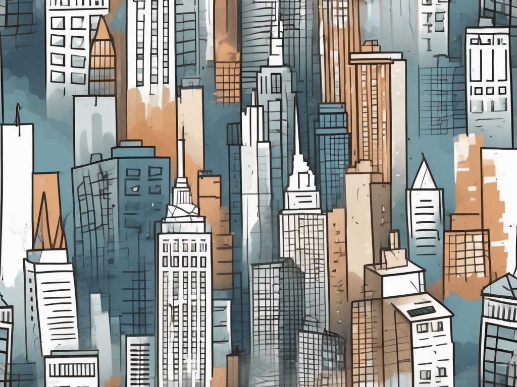 A cityscape of new york with various types of real estate properties
