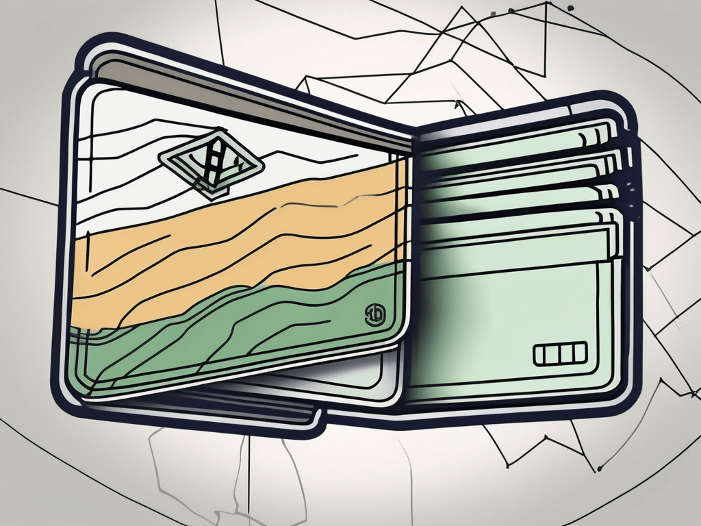 A wallet with cash and a credit card next to a stylized outline of michigan