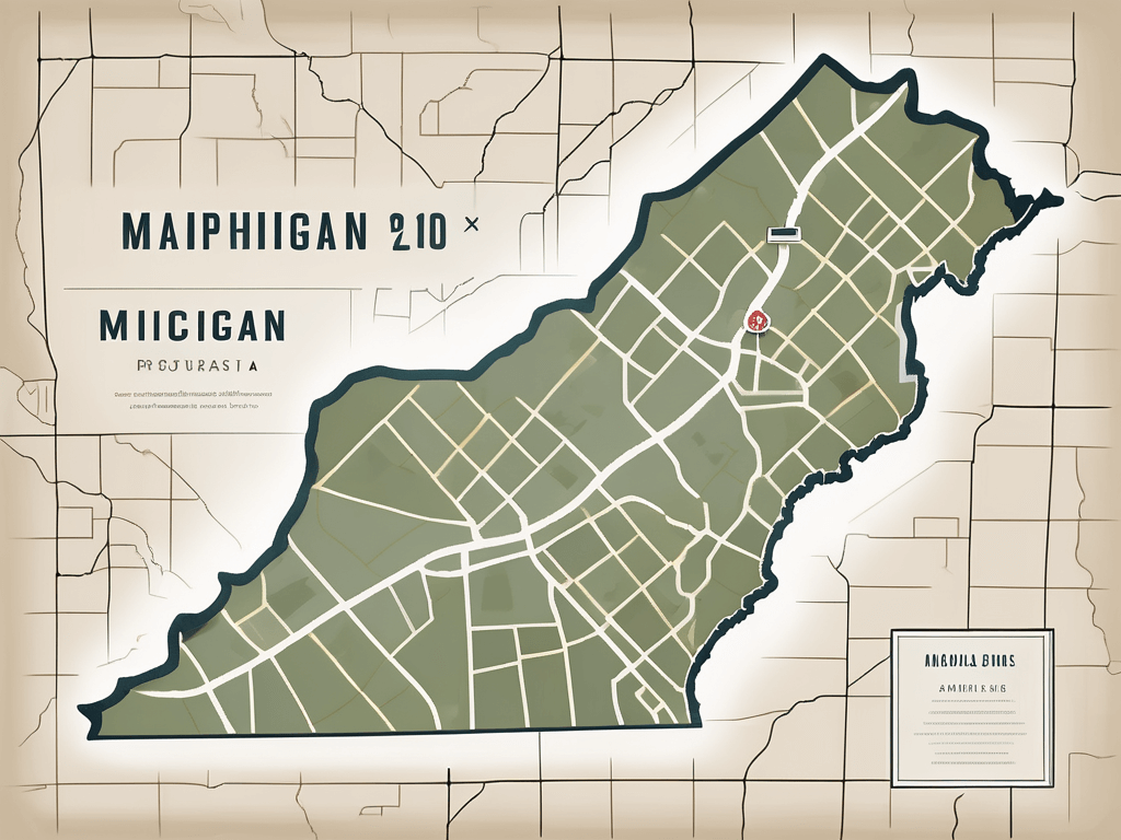 A real estate sign planted on a map of michigan