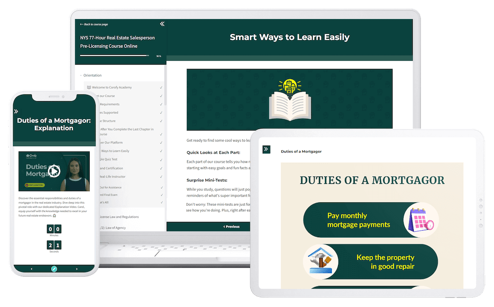 NY 77-Hour Real Estate Salesperson Pre-Licensing Course Online on different devices