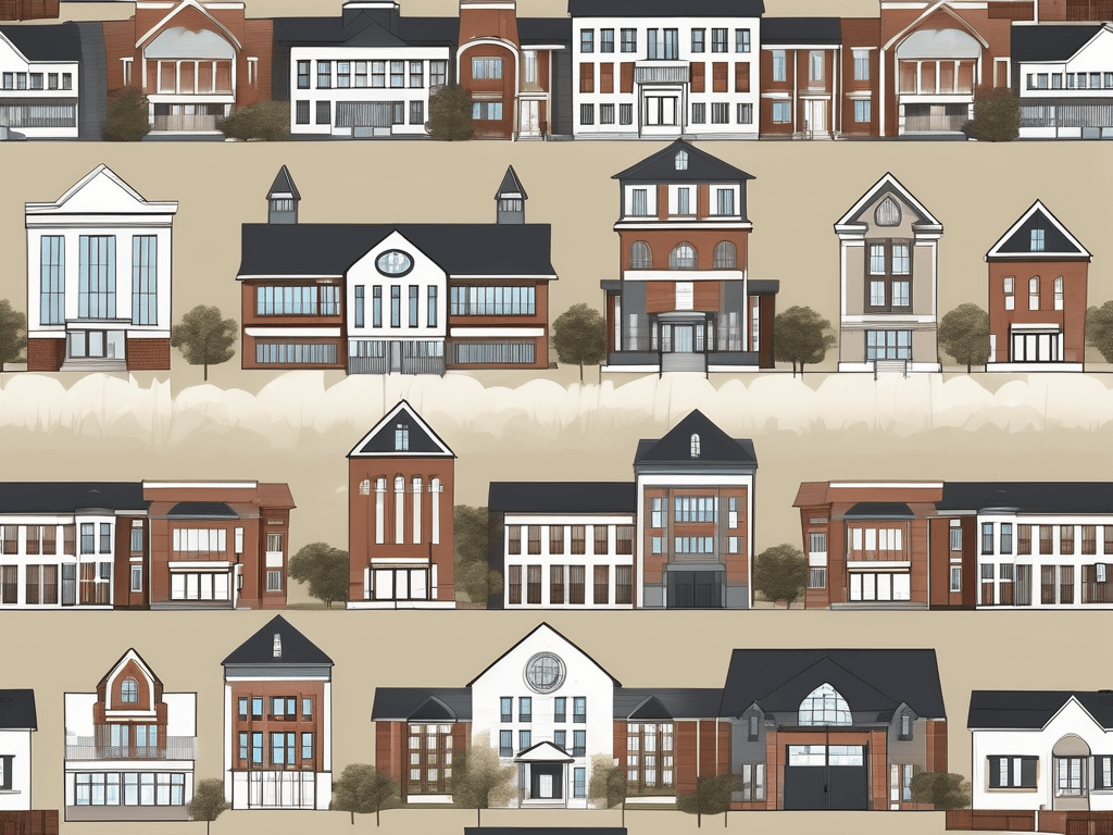 Various architectural styles of school buildings