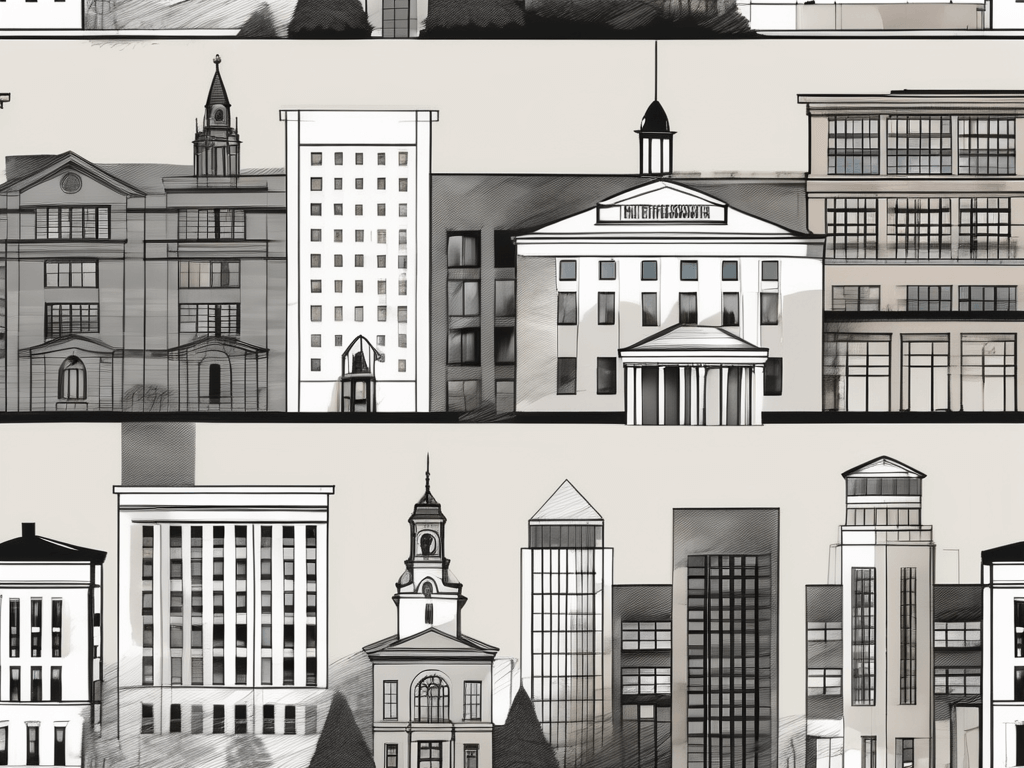 Several distinguished buildings representing different architectural styles