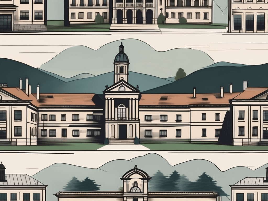 Several distinguished buildings representing real estate schools