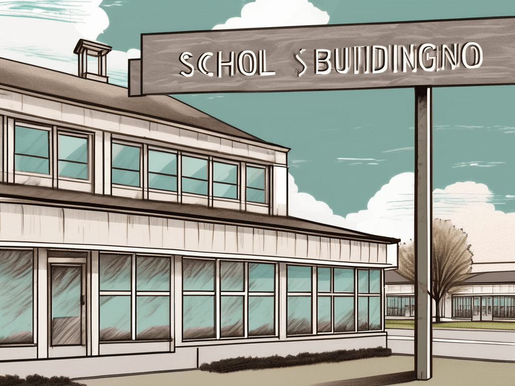 Several distinguished school buildings with for sale signs in the foreground