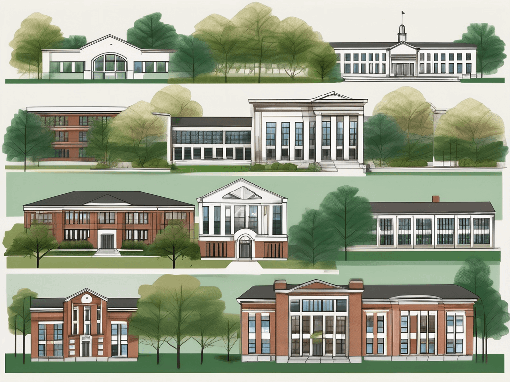 Several distinguished school buildings with architectural details